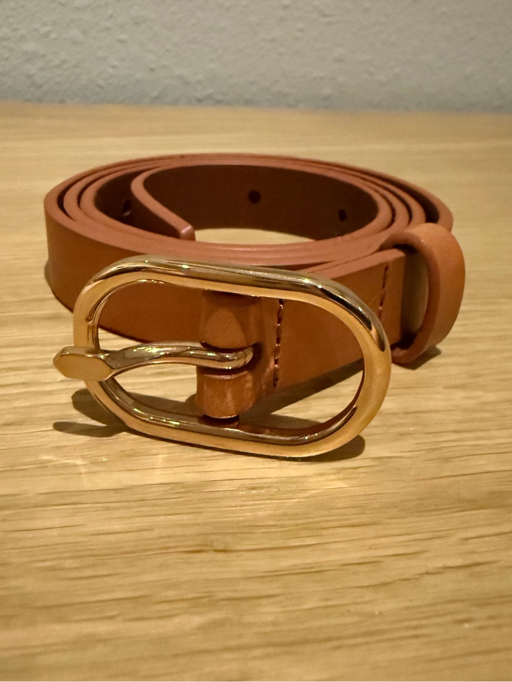 Frame brown leather belt with gold buckle S